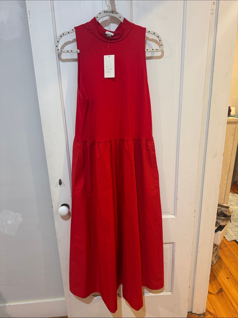 Red Sleeveless Mock Neck Dress